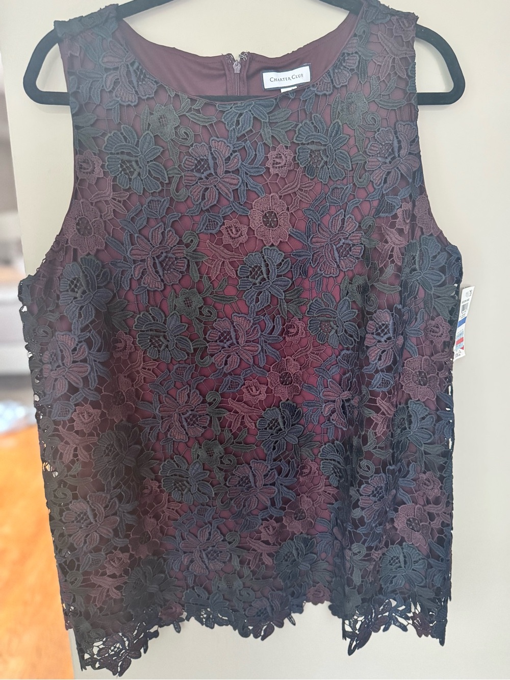 NWT Charter Club Floral Lace Overlay Sleeveless Top